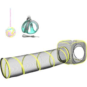 Outdoor Cat Enclosures for Cats Indoor, Portable Mesh Tent, Tunnel, Playhouse with Adjustable Harness and Leash Walking, Colorful Tease Ball Small Animals