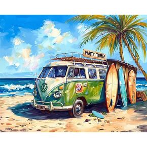 Surfing Tailboards Paint by Numbers for Adults Seaside Scene Paint by Number Cocoanut Tree Painting by Number on Canvas Easy to Paint With Brushes Perfect for Gift Decor Without Frame(16x20inch)