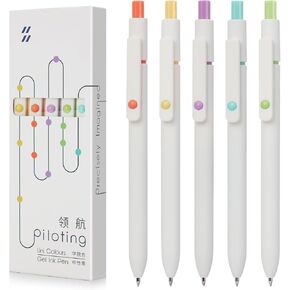 Gel Pens, 5 Pcs Black Ink Pens for Women, 0.5mm Quick Dry Pens Point Smooth Writing Pens with Geometric Graph Gel Pens, High-End Series Metal Clip Retractable Pens for Journaling Note Taking