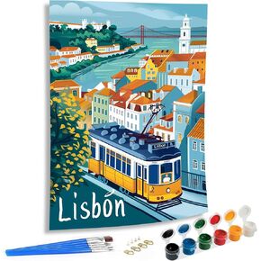 SKRYUIE Paint by Numbers Kits for Adults Lisbon, Acrylic Oil City Paint by Numbers for Adults Beginner Canvas with Brushes Paintwork Art Crafts for Home Decor 16x20 inch x12