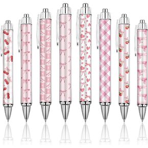 8 Pcs Coquette Bow Ballpoint Pens Pink Bow Ribbon Pens Retractable Decorative Pens 0.5 mm Black Gel Ink Coquette Aesthetic Pens for Journaling Office Supplies