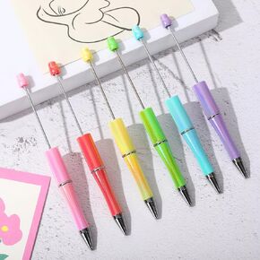 Whaline 18Pcs Pastel Holographic Beadable Pen Laser Gradient Colors Plastic Bead Ballpoint Pen Shiny Retractable Beaded Writing Pens for DIY Craft Office Supplies
