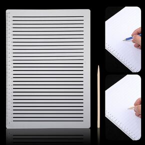 11 Inch Straight Line Stencil with Wooden Marker, 0.35 Inch Spacing Line Plastic Writing Guide Stencil, Scale Writing Ruler Envelope Addressing Template for Journaling Drawing Lettering Guide Stencils