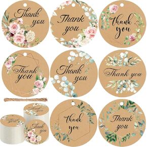 Karenhi 240 Pieces Thank You Gift Tags Handmade Gift Tags with String Wedding Party 2.3'' Round Tags Brown Rustic Kraft Hang Tags for Wedding Party Favor DIY Craft and Birthday Party