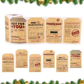 200 Pcs Christmas Label Stickers, Christmas Tags for Gifts Stickers, Xmas Name Tags Self Adhesive Stickers from Santa Kraft Paper Labels for Holiday Card Wrapping Decor, Presents Box Decoration