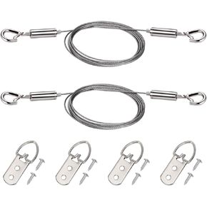 2Pcs Adjustable Picture Hanging Wire Kit, 2m x1.5mm Stainless Steel Wire Rope and Heavy Duty D Rings, Holds Up to 60 Pounds - Ideal for Hanging Mirrors, Picture, Lamps, Basket Flowerpot