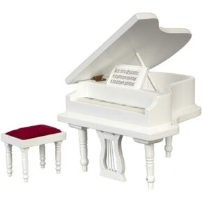 Dollhouse Miniature 1:12 Scale White Piano with Bench #T5213