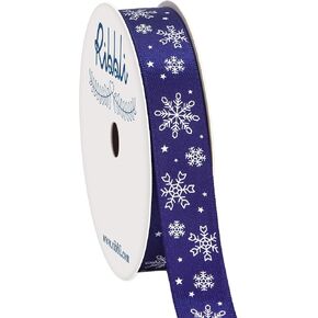 Ribbli Satin Snowflake & Star Craft Ribbon,5/8 Inch,10-Yard Spool, Ink Blue,White,Use for Christmas Gift Wrapping,Party Decoration,All Crafting and Sewing