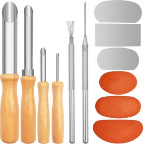 3 Sizes Rubber Pottery Clay Ribs + 3 Pcs Sculpture Pottery Molding Scraper Cutter + 4 Pcs Stainless Steel Circular Clay Hole Cutters + 1 Clay Ceramic Needle + 1 Feather Wire Texture Detail Tools