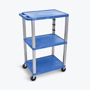 FSE Luxor 373-UCPL1BUE-N 42"H 3-Shelf Utility Cart - Electric, Blue Shelves, Nickel Legs