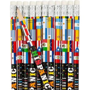 Fun Express Hispanic Heritage Month Pencils - Bulk set of 24 - Classroom Teacher Supplies, Rewards and Handouts
