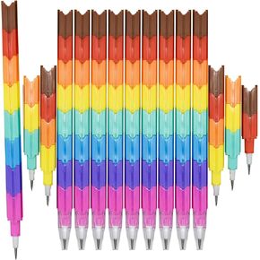 24 Pieces Rainbow Stacking Pencil Stackable Pencils Buildable Pencil Multi Point For School Kids Students Office Using Supplies.