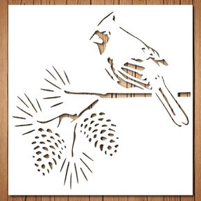 Caridnal Stencil | Reusable Bird Stencils for Painting on Wood, Glass, Wall, Rock, Walls, Canvas, Glassware, Spray Painting, Airbrushing | Cardinal On Branch Stencil Template (4"x 4")