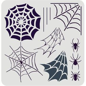FINGERINSPIRE Spiderweb Stencil 11.8x11.8inch قابل لإعادة الاستخدام Spiderweb واستنسل العنكبوت استنسل رسم العنكبوت DIY الفنون والحرف استنسل شبكة العنكبوت للرسم على الحائط، القماش، البلاط، الأثاث، الورق