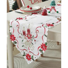Christmas Table Runner 70 Inches Long with Embroidered Buffalo Plaid Christmas Trees Pattern Linen Farmhouse Christmas Decorations Indoor Home Party Decor
