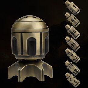 Metal Bullet Dice Set with Rotating Bomb-Shaped Storage Base - 7 Polyhedral RPG Dice for D&D, Warhammer, War-Themed Games for Dungeon Master & Player (Bronze)