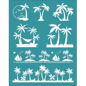 OLYCRAFT 4x5 Inch Coconut Tree Clay Stencils Summer Landscape Silk Screen for Polymer Silk Screen Stencils Mesh Transfer Stencils Mesh Stencil for Polymer Clay Jewelry Making