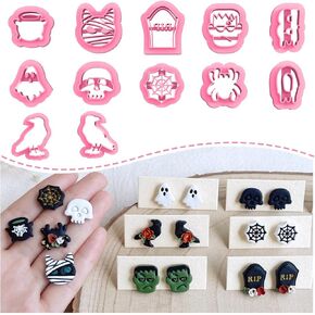 KEOKER Halloween Polymer Clay Cutters, Halloween Clay Cutters for Polymer Clay Jewelry, 12 Shapes Polymer Clay Cutters Halloween, Halloween Clay Cutters for Earrings, Polymer Clay Halloween Cutters