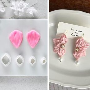Flower Petal Clay Cutters - Flower Polymer Clay Cutters for Earrings Making, 4pcs Clay Cutters with 1pcs Petal Press Polymer Clay Mold, Clay Cutters for Polymer Clay Jewelry Making