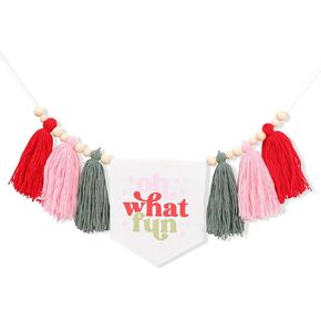 Oh What Fun 1st Birthday High Chair Banner- Christmas 1st Birthday Party Decoration, Tassels 1st Birthday Highchair, Girl's High Chair Banner, Christmas Birthday Cake Smash