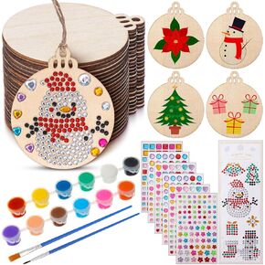 Gerrii 24 Sets Christmas Wooden Painting Craft Kit, Paint Your Own Xmas Ornaments Unfinished Wood Ornament Blanks Xmas DIY Art and Craft Supplies for Christmas Tree Hanging Decorations in Kuwait