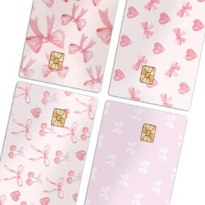 Elegend Credit Card Sticker Skin - 4pcs Bows Card Sticker, Coquette Credit Debit Card Sticker for Transportation, Key, Debit, Credit, Slim, Waterproof, Anti-Wrinkling Removable Bank Card Sticker