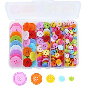 320 pcs Colorful Buttons for Crafts DIY, 5 Size Buttons for Sewing Flatback Button Bulk with Box 4 Holes Assorted Buttons for Crafts and Decoration (9-25mm)