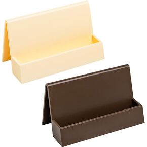 Business Card Holder, 2 Pieces Plastic Business Cards Display, Modern Card Holder for Desk, Desktop Card Holders Organizer, Office Desk Accessories for Men and Women (Lake Blue and Dark Brown)