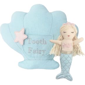 MON AMI Macie The Mermaid Tooth Fairy Pillow & Doll Set – 13", Plush Stuffed Tooth Fairy Doll & Pillow with Pocket, Christmas Tooth Fairy Gift for Girls/Boys