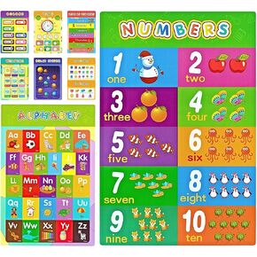 16 Laminated Educational Posters for Toddlers, Preschool & Kindergarten, ABCs, Numbers, Shapes, Maths, Days, Months, Colors, Time, Weather and more