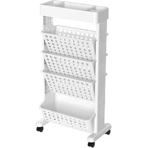 5 Tier Rolling Book Cart，Movable Bookshelf with Wheels Multi-Functional Organizer for Home Office Rolling Cart Rolling Book Shelf Storage Trolley, Movable Organizer with Wheels