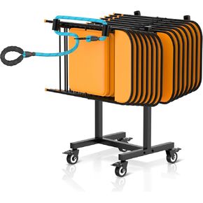 Folding Chair Rack,Chair Cart-Holds 12 Chairs,Compact Folding Chair Storage Rack-Adjustable Height,Sturdy Folding Chair Cart with 4 Locking Wheels and Pull Rope for Home,Office