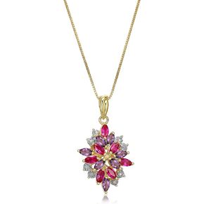 MORGAN & PAIGE 18K Yellow Gold Plated 925 Sterling Silver Diamond-Accented Gemstone Birthstone Cluster Pendant Necklace, 18"