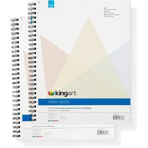 KINGART Mixed Media Sketchbooks, 11 x 14 Inches, 60-Sheet, 35 lb/160gm Acid-Free Paper, Micro-Perforated, Spiral-Bound, Wet and Dry Media, Set of 2