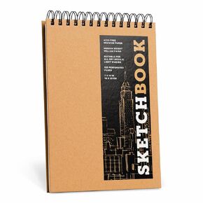 Sketchbook 7 x 10" Fliptop Landscape Kraft Spiral Hardcover Mixed Media Sketchbook for Drawing, Acid-Free Quality Paper (128 pages) - Union Square & Co. Sketchbooks