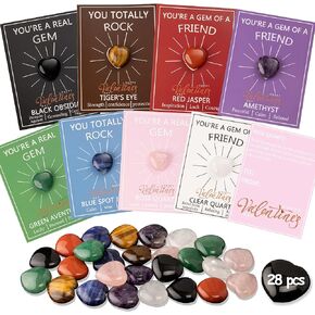 28 pcs Valentines Day Gifts for Kids-Valentines Day Cards for Kids School classroom,valentines heart Crystals with Cards,valentine exchange party favors for kids boys girls,Valentines goody bag filler