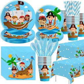 Xigejob Pirate Party Decorations Tableware - Pirate Birthday Party Supplies, Plate, Cup, Napkin, Tablecloth, Cutlery, Pirate Theme Baby Shower Birthday Plates And Napkins Party Decorations | Serve 24