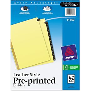 Avery 11350 Black Leather Tab Dividers, A-Z Tabs, 8.5 x 11, Buff, 25 Tabs/Set