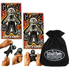 Schylling Globby Guy (Get A Grip & Stretch to Remove Stress) Gift Set Bundle with Exclusive Matty's Toy Stop Storage Bag - 2 Pack