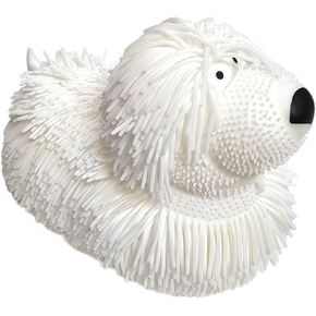 Soft Shaggy Puffer Dog Toy (1 Pink) (8" x 5") Filled with air for a Fun Squishy Stretchy Fidget Experience. Blue, Pink, White. (1 Pink)
