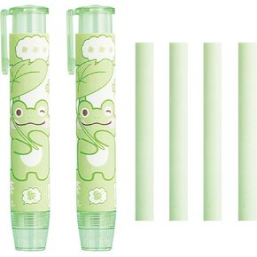 Cute Retractable Eraser Mechanical Eraser Pen-Style Eraser with Refills Erasers for School Kids Boy Girl Women (2Pcs Frog)