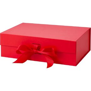 Bobobag 10.5" Large Gift box with Magnetic Lid and Ribbon for Christmas,Valentine's day,Birthdays, Bridal Gifts,Weddings,DIY and so on (Large, Red)