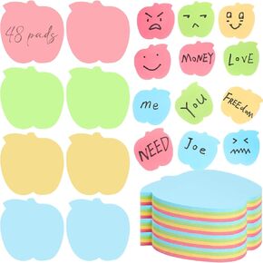 Apple Sticky Notes Back to School Self Sticky Note Pads 2.83 x 2.76 Inch Colored Apple Shaped Sticky Tabs Fun Sticky Notes for Teachers Notebooks School Office Supplies (24 Pcs)