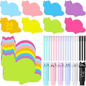 Cat Stationery Set 720 Sheets Cat Sticky Notes with 24 Pcs Cat Pens Cat Office Supplies for Desk 8 Color Cute Cat Sticky Notes Black Ink Pens Gifts for Cat Lovers School Office Supplies