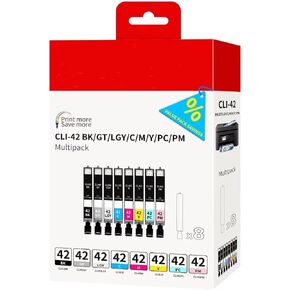 CLI-42 Ink Cartridges Compatible for Canon CLI-42 Work with Canon Pro 100 Ink cartridges Pixma Pro 100, Pro-100S Printer 8 Value Pack (1BK, 1C, 1M, 1Y, 1PC, 1PM, 1GY, 1LGY)
