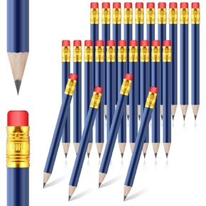 24 Pieces Back to School Small Pencils Half Pencils with erasers 3.93 Inch Mini Golf Pencils Bulk Blue Short Pencils Graphite HB Pencils Pre Sharpened Pencil for Baby Shower Bridal Shower Wedding