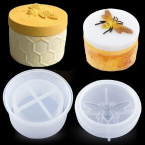 Jar Resin Mold with Lid Bee Honey Jar Silicone Mold Candy Jewelry Trinket Box Epoxy Resin Casting Mold for DIY Storage Box Candle Holder