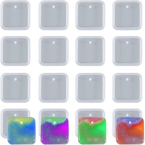 20pcs Square Jewelry Casting Molds, Silicone Pendant Keychain Resin Molds with Hanging Hole, Jewelry Making DIY Craft Tools - 42mm/1.65 inch