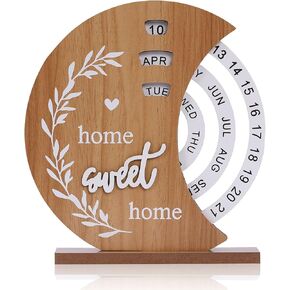 Wooden Perpetual Desk Calendar for Gifts Home Office Vintage Wooden Disc Calendar Manual Rotating Wooden Block Calendar for Desk Christmas New Year Decoration (Moon Calendar)