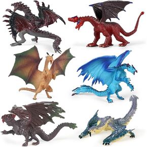 EOIVSH 6pcs Dragon Toys for Kids, 5 inch Ancient Flying Dragon Figurines, Mythical Toy Figures & Playset Gift for 3 4 5 6 7 Boys Girls, Cool Cake Topper